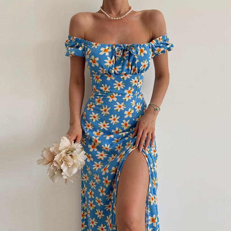 Elarova bedrucktes Kleid mit offener Schulter