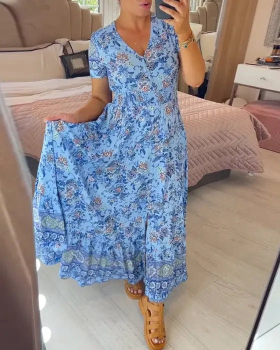 Elarova bedrucktes Strandkleid mit V-Ausschnitt