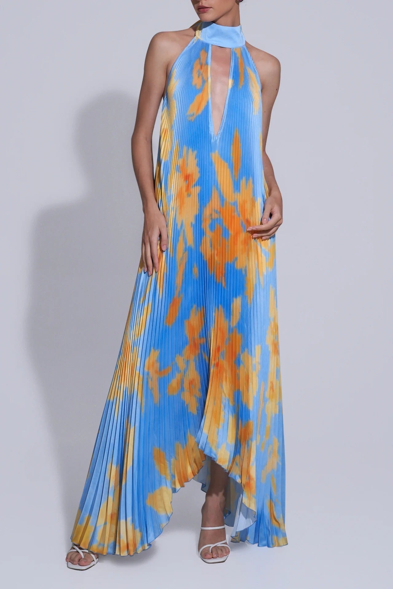 Elarova bedrucktes Swing-Kleid mit tiefem V-Ausschnitt