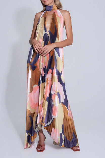 Elarova bedrucktes Swing-Kleid mit tiefem V-Ausschnitt