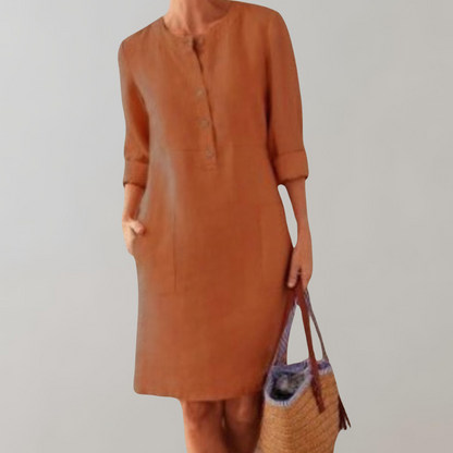 Elarova | bequemes Hemdkleid Damen | Button-Down-Front-Damenkleid | Zeitloses Kleid mit Dreiviertelärmeln