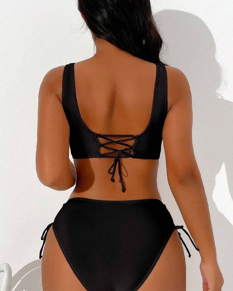 Elarova | bikini-badeanzug mit kordelzug und schnürung hinten