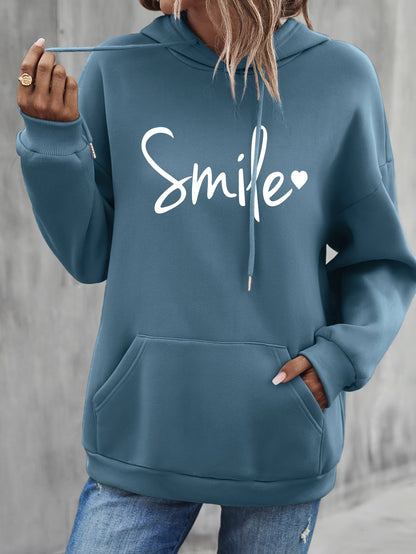 Elarova | gemütlicher Smile Print Hoodie mit Kordelzug für Frauen
