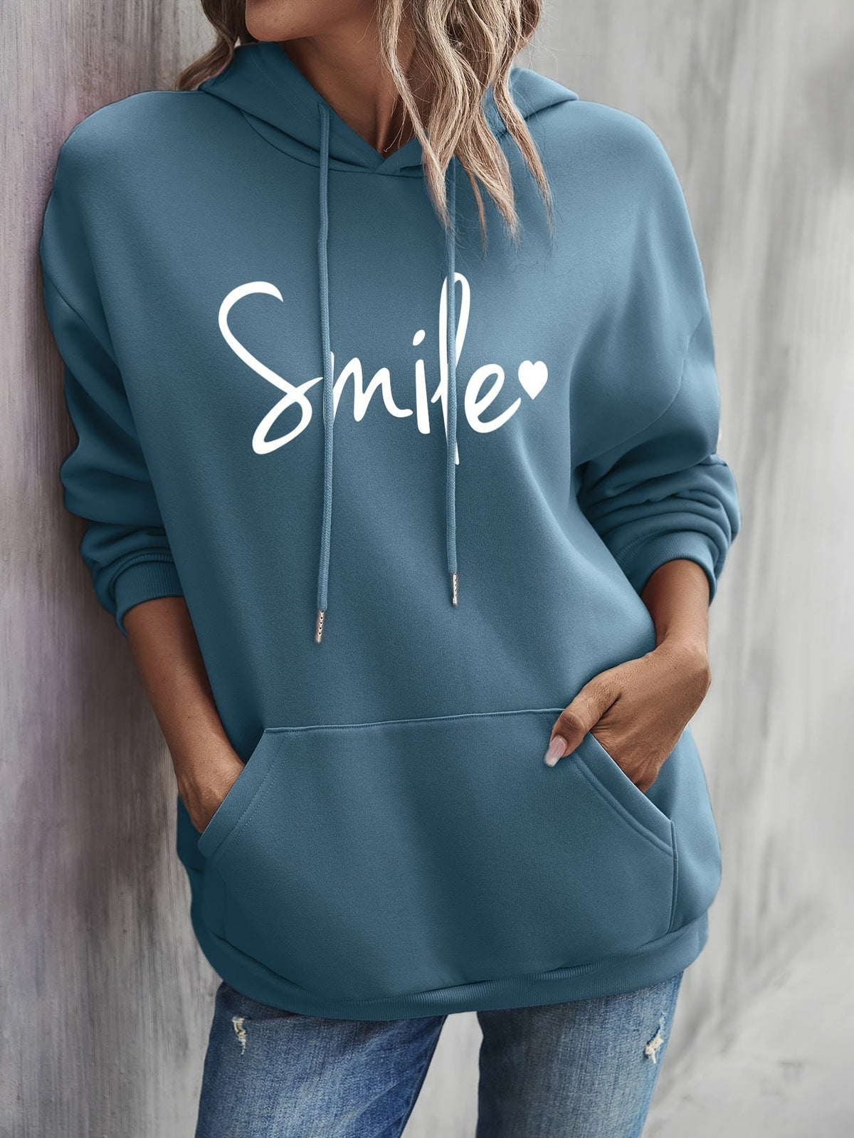 Elarova | gemütlicher Smile Print Hoodie mit Kordelzug für Frauen