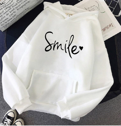 Elarova | gemütlicher Smile Print Hoodie mit Kordelzug für Frauen