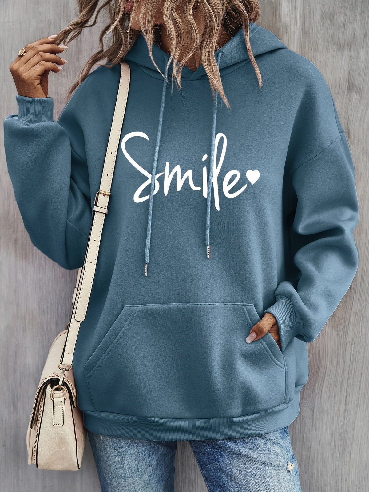 Elarova | gemütlicher Smile Print Hoodie mit Kordelzug für Frauen