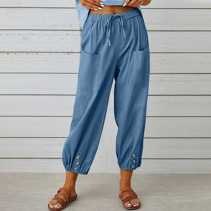 Elarova | kurze Damen-Overalls aus Baumwolle und Leinen mit Taschen und Knöpfen