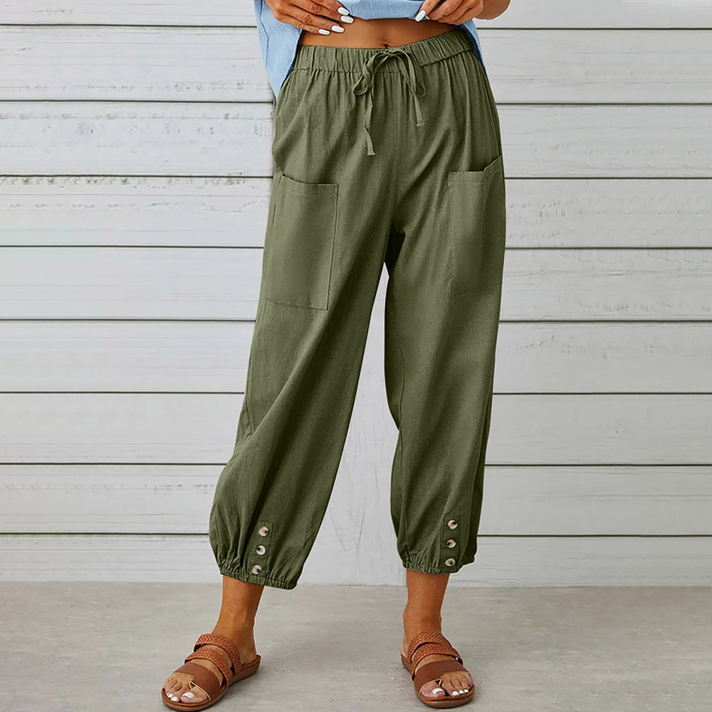 Elarova | kurze Damen-Overalls aus Baumwolle und Leinen mit Taschen und Knöpfen