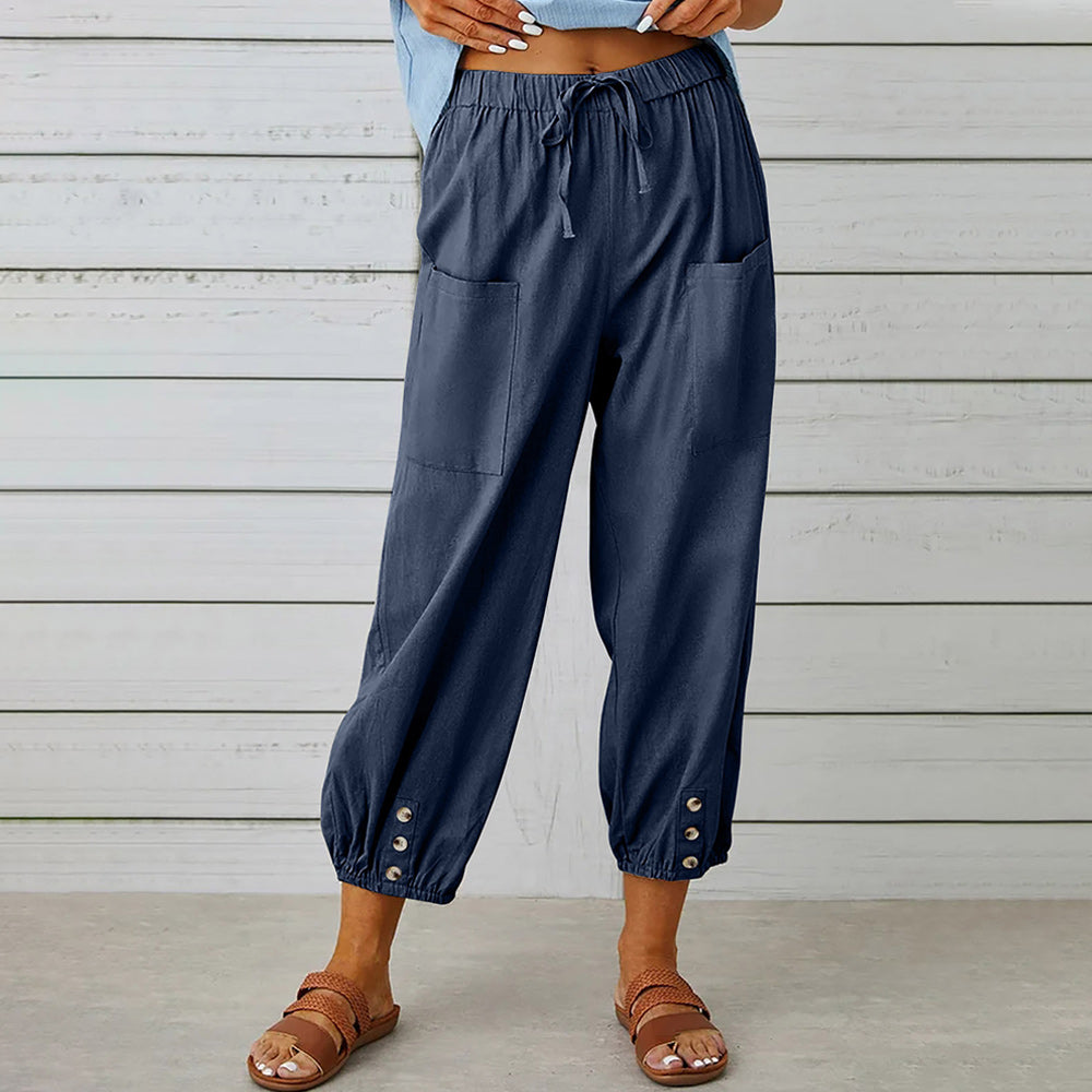 Elarova | kurze Damen-Overalls aus Baumwolle und Leinen mit Taschen und Knöpfen
