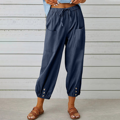 Elarova | kurze Damen-Overalls aus Baumwolle und Leinen mit Taschen und Knöpfen
