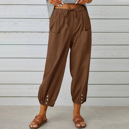Elarova | kurze Damen-Overalls aus Baumwolle und Leinen mit Taschen und Knöpfen