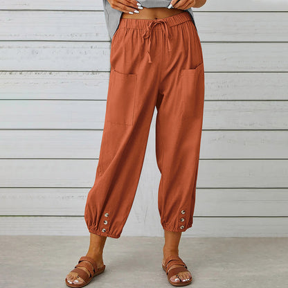 Elarova | kurze Damen-Overalls aus Baumwolle und Leinen mit Taschen und Knöpfen
