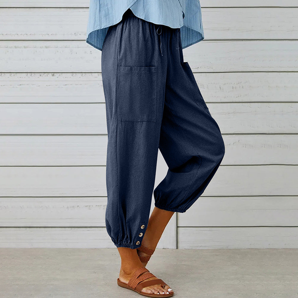 Elarova | kurze Damen-Overalls aus Baumwolle und Leinen mit Taschen und Knöpfen