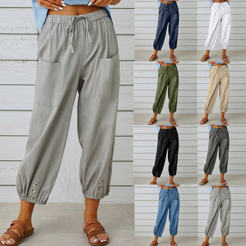Elarova | kurze Damen-Overalls aus Baumwolle und Leinen mit Taschen und Knöpfen