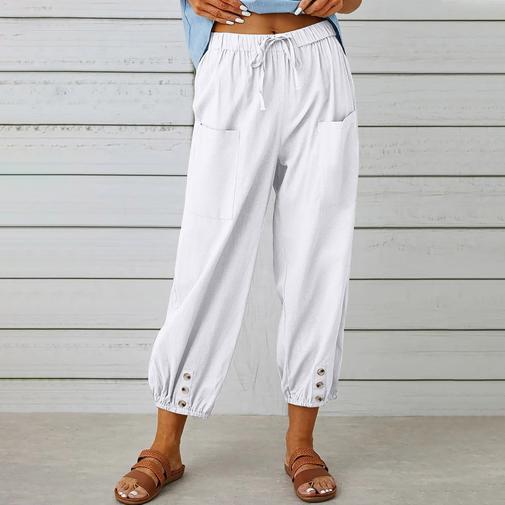 Elarova | kurze Damen-Overalls aus Baumwolle und Leinen mit Taschen und Knöpfen
