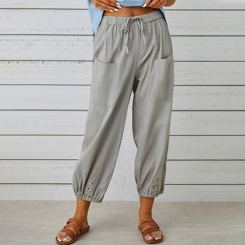Elarova | kurze Damen-Overalls aus Baumwolle und Leinen mit Taschen und Knöpfen