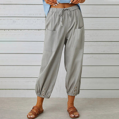 Elarova | kurze Damen-Overalls aus Baumwolle und Leinen mit Taschen und Knöpfen