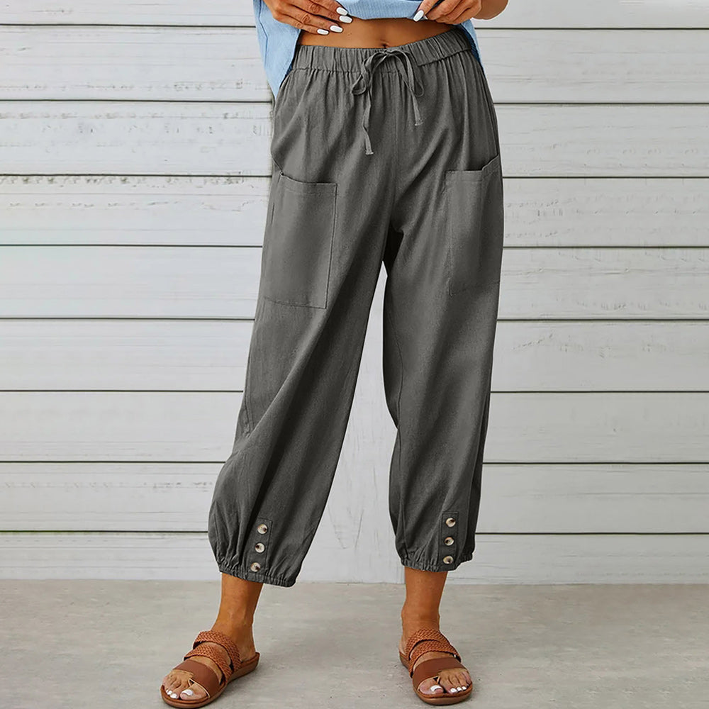 Elarova | kurze Damen-Overalls aus Baumwolle und Leinen mit Taschen und Knöpfen
