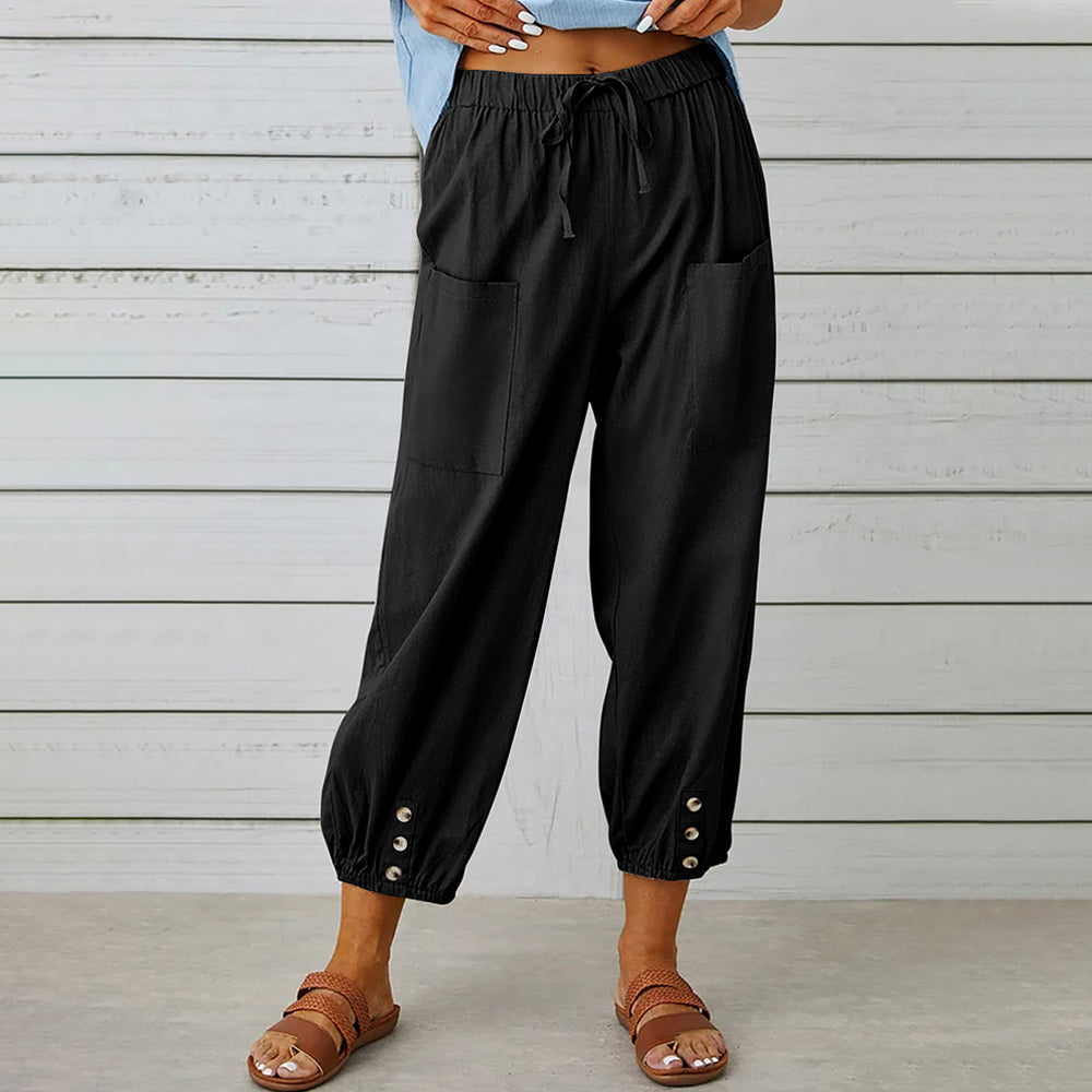 Elarova | kurze Damen-Overalls aus Baumwolle und Leinen mit Taschen und Knöpfen