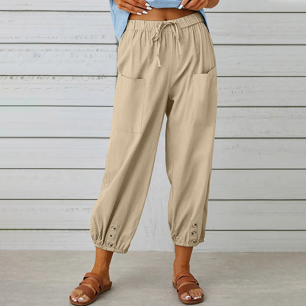 Elarova | kurze Damen-Overalls aus Baumwolle und Leinen mit Taschen und Knöpfen