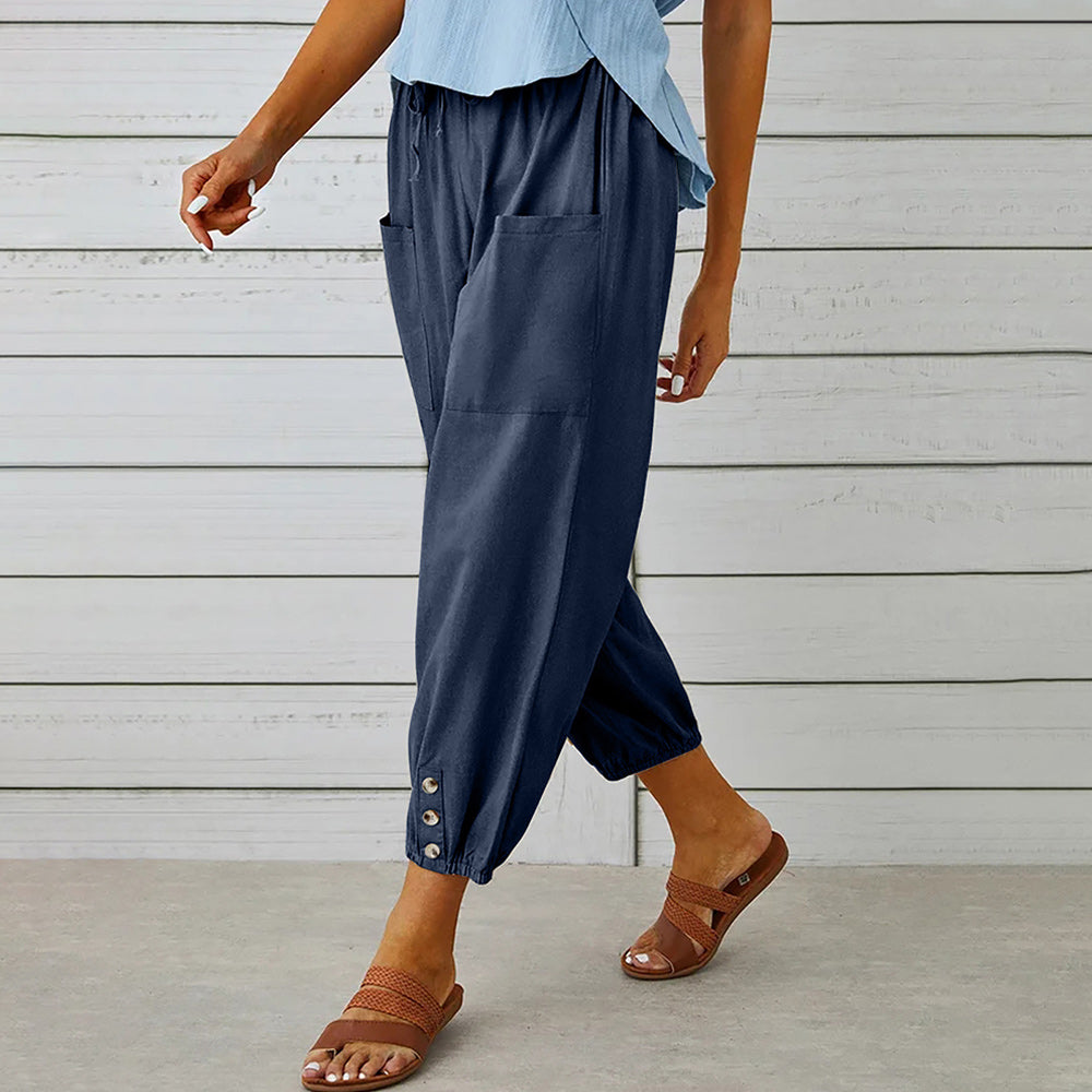 Elarova | kurze Damen-Overalls aus Baumwolle und Leinen mit Taschen und Knöpfen