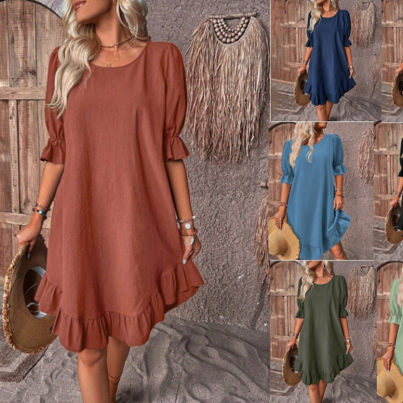 Elarova lockeres Kleid mit Swing-Ärmeln und Rundhalsausschnitt