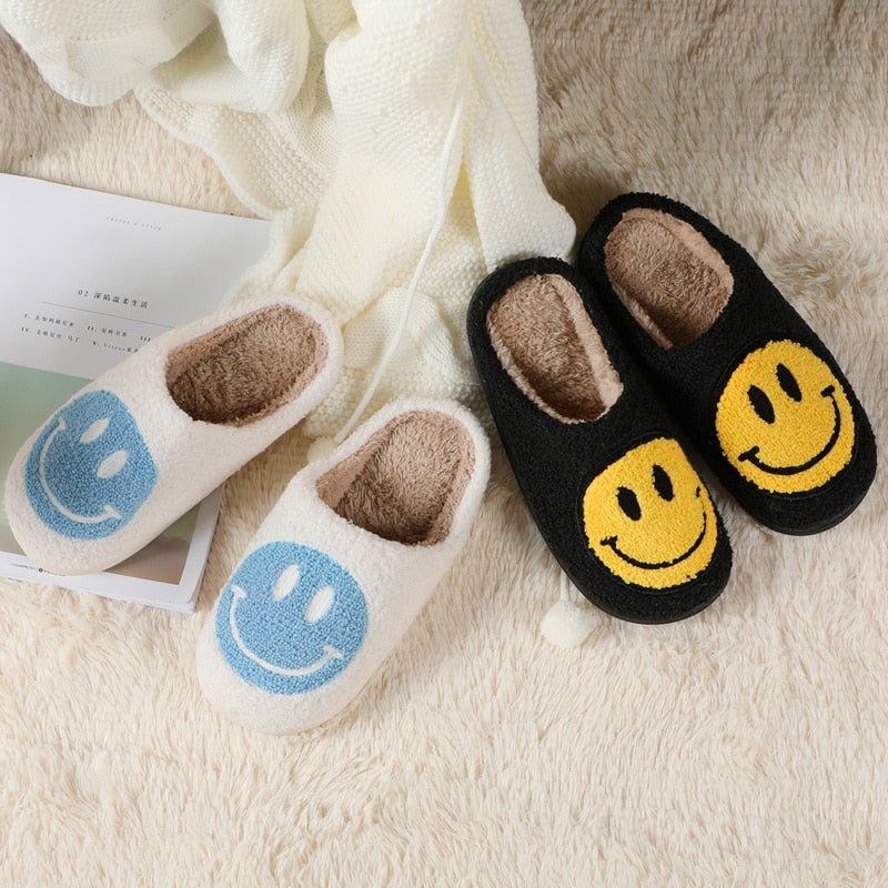 Elarova | mit Smiley - bequeme Damen Hausschuhe aus weichem Material