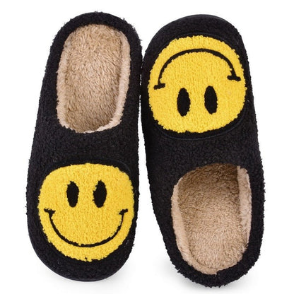 Elarova | mit Smiley - bequeme Damen Hausschuhe aus weichem Material