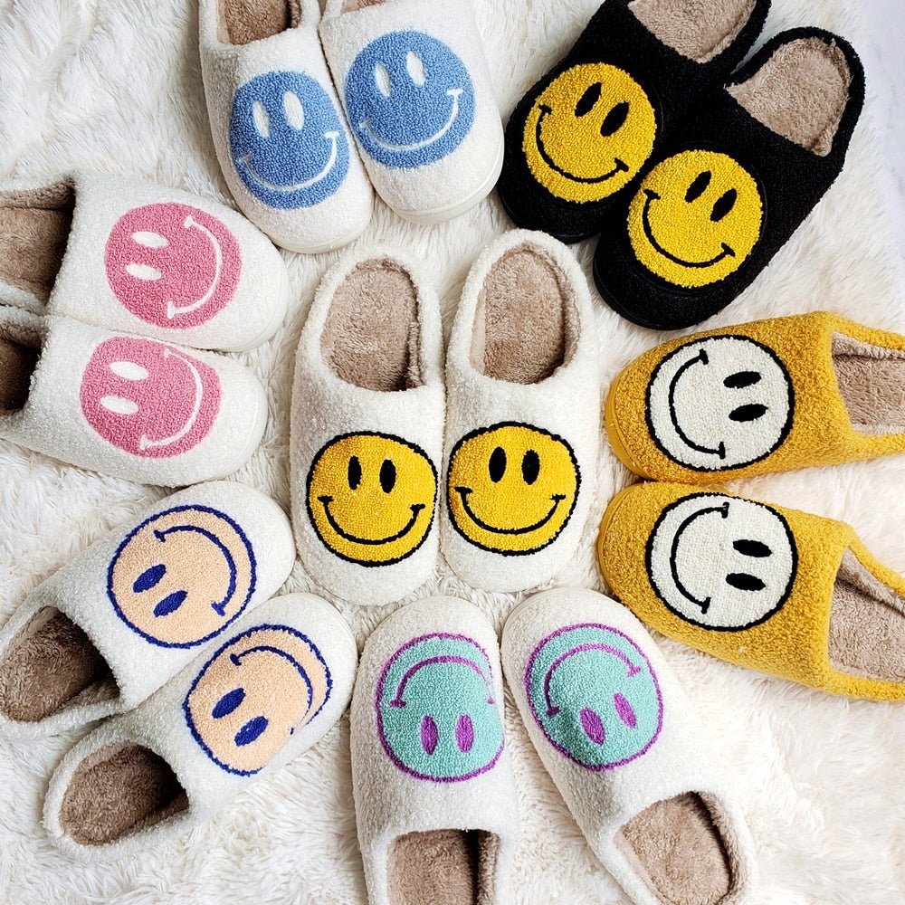 Elarova | mit Smiley - bequeme Damen Hausschuhe aus weichem Material