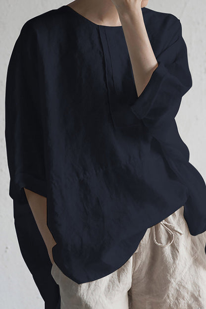 Elarova | stilvolle Strickjacke aus japanischer Leinen Halbärmel und runder Ausschnitt