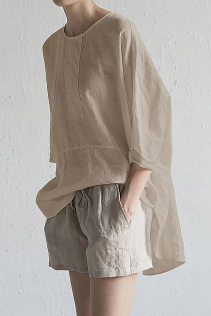 Elarova | stilvolle Strickjacke aus japanischer Leinen Halbärmel und runder Ausschnitt