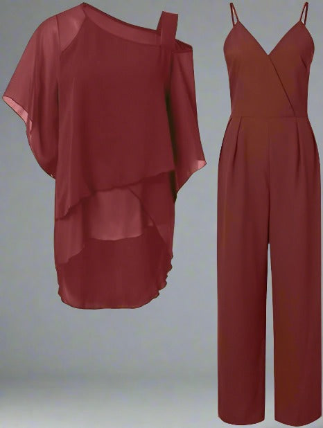 Elarova | teilige Chiffon-Set - raffinierter Damen-Top und Jumpsuit