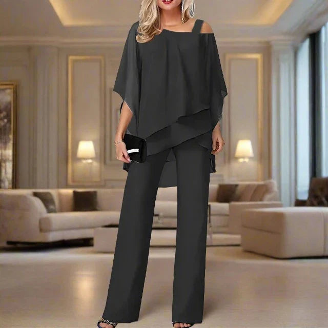 Elarova | teilige Chiffon-Set - raffinierter Damen-Top und Jumpsuit