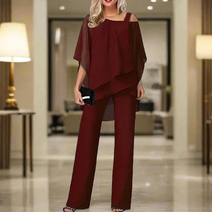 Elarova | teilige Chiffon-Set - raffinierter Damen-Top und Jumpsuit