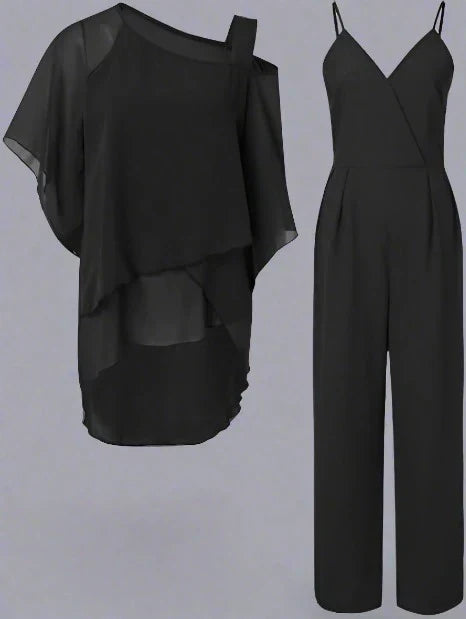 Elarova | teilige Chiffon-Set - raffinierter Damen-Top und Jumpsuit
