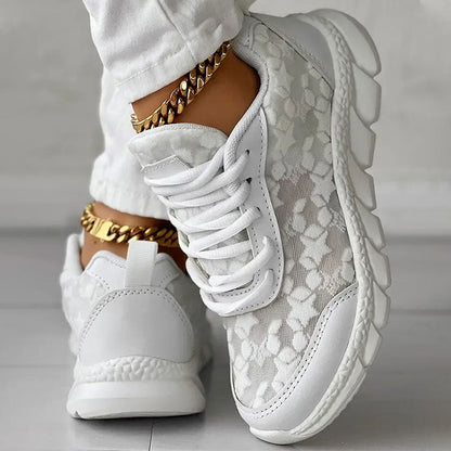 Elarova | weiße Damensneaker weiße bestickte Schuhe