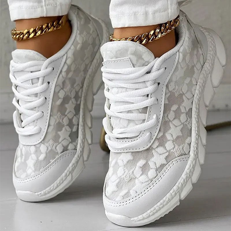 Elarova | weiße Damensneaker weiße bestickte Schuhe