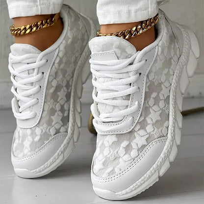 Elarova | weiße Damensneaker weiße bestickte Schuhe