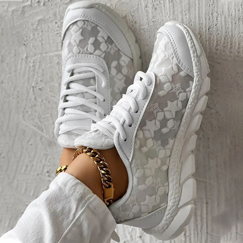 Elarova | weiße Damensneaker weiße bestickte Schuhe