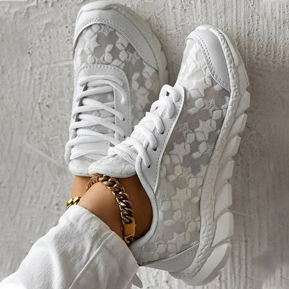 Elarova | weiße Damensneaker weiße bestickte Schuhe