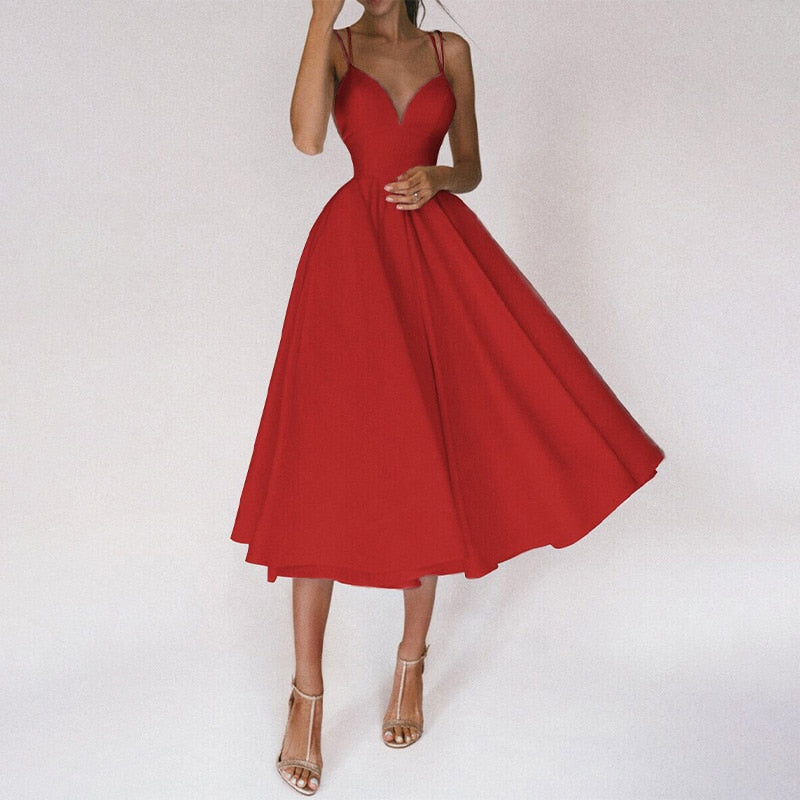 EleganceWear™ – Damen Kleid mit V-Ausschnitt & Rückenfreiem Design