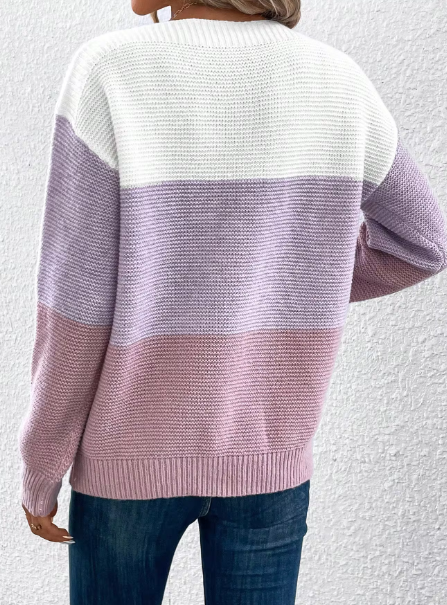 Elegante dreifarbige Patchwork-Pullover
