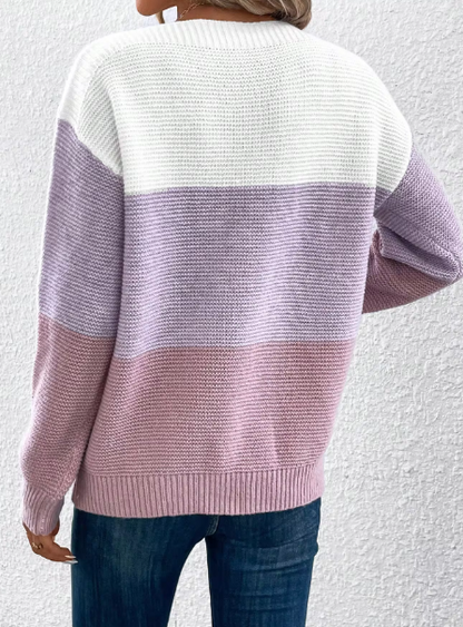 Elegante dreifarbige Patchwork-Pullover