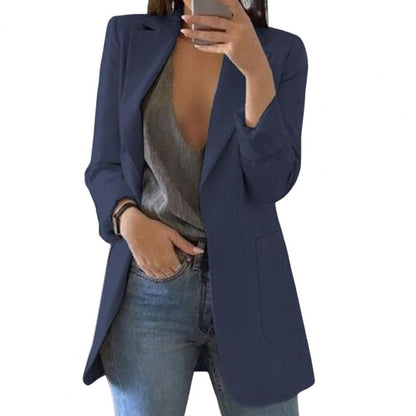 Eleganter Damen-Wollblazer Langer Blazer mit offenem Frontverschluss