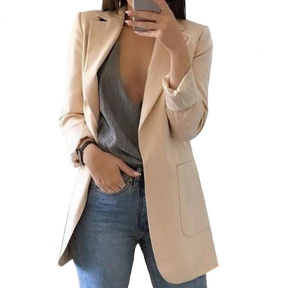 Eleganter Damen-Wollblazer Langer Blazer mit offenem Frontverschluss