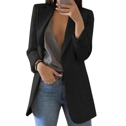 Eleganter Damen-Wollblazer Langer Blazer mit offenem Frontverschluss