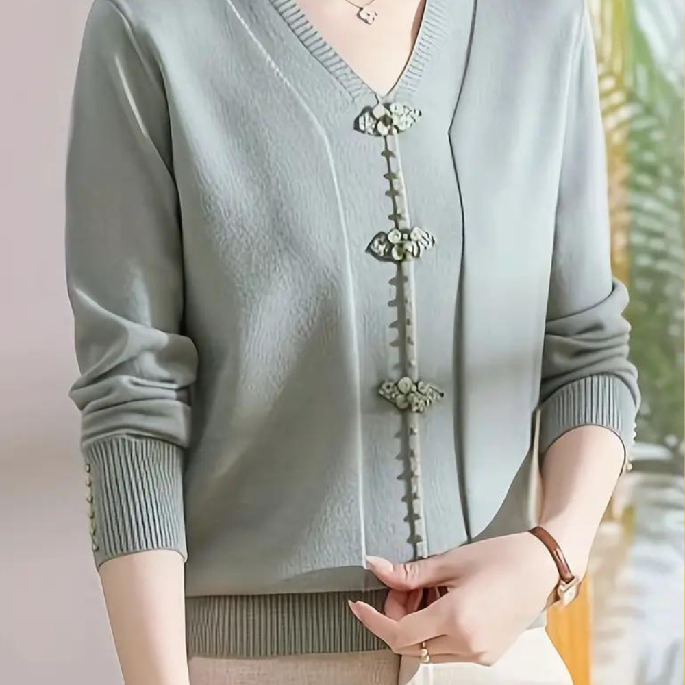 Eleganter Damenpullover Katiya mit V-Ausschnitt und stilvollem Design