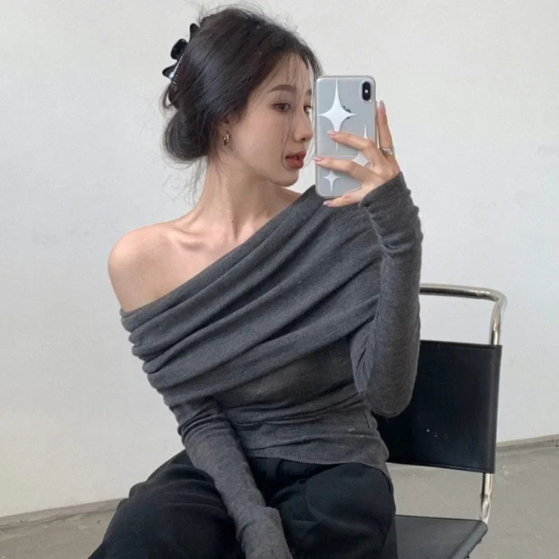 Eleganter Off-Shoulder Strickpullover