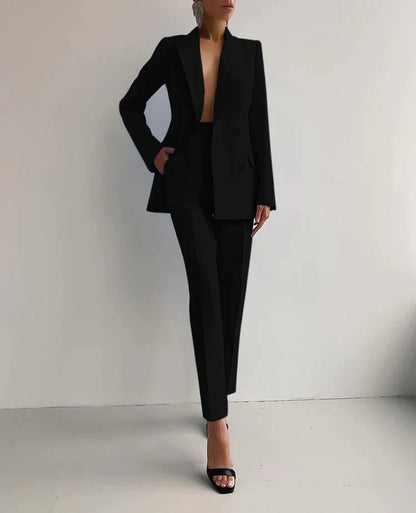 Elarova |  Eleganter Damen Hosenanzug mit Doppelreiher