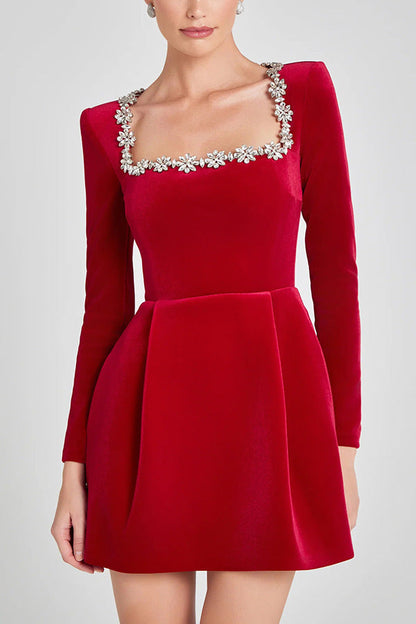 Elegantes A-Linien-Kleid 'Natalie' mit Blumenmuster und Strassbesatz